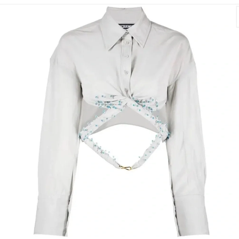Jacquemus Stylish Powder Blue/Gray Cropped Blouse - Picture 13 of 15
